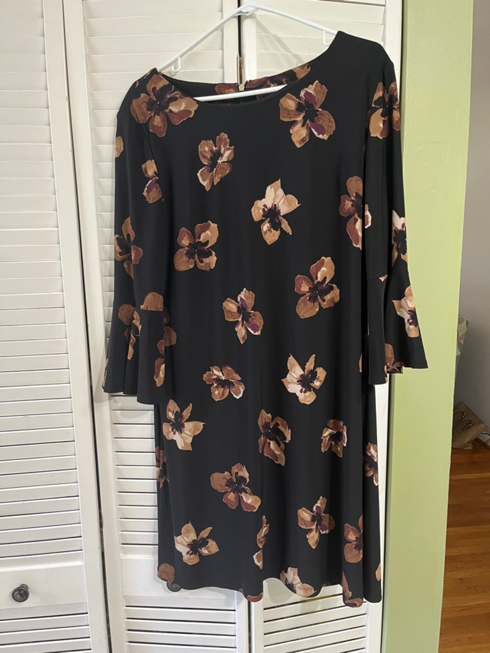 Tommy Hilfiger Black Midi Dress with Brown Floral Pattern
